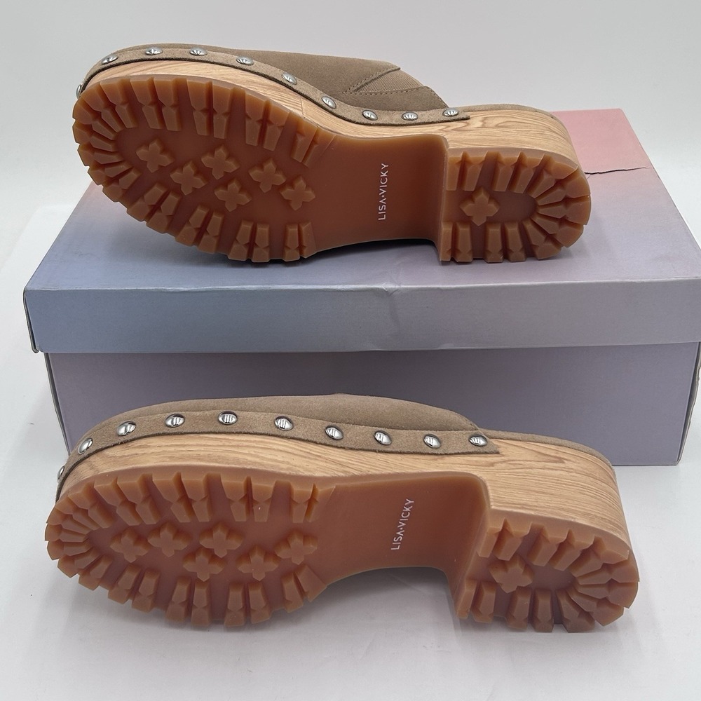 Lisa Vicky VIM-V Women's Tan Camel Suede Clog Mules Shoes Metal Studs Size 7M - Picture 6 of 11